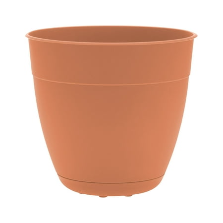 Bloem Dayton 8-inch recycled plastic planter and saucer in coral.