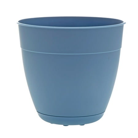 Bloem Dayton 8-inch recycled plastic planter with saucer, ocean blue color.