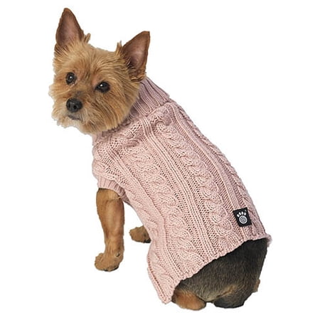 Marley's Rose Cable Dog Sweater in pink, large size.