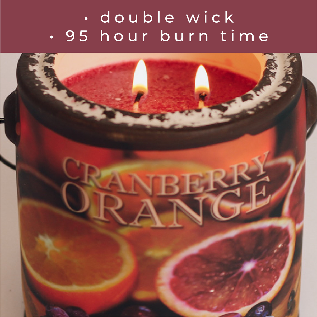 A Cheerful Giver Cranberry Orange Farm Fresh Candle -- burn time infographic