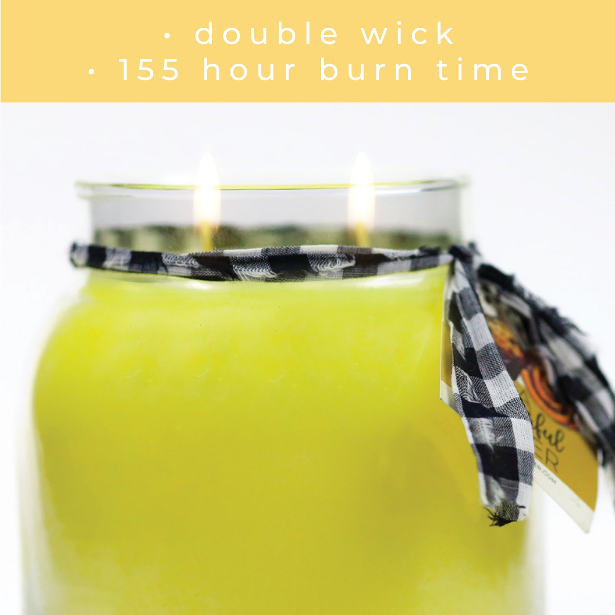 A Cheerful Giver Lemon Butter Pound Cake Keepers of the Light Jar Candle -- burn time infographic