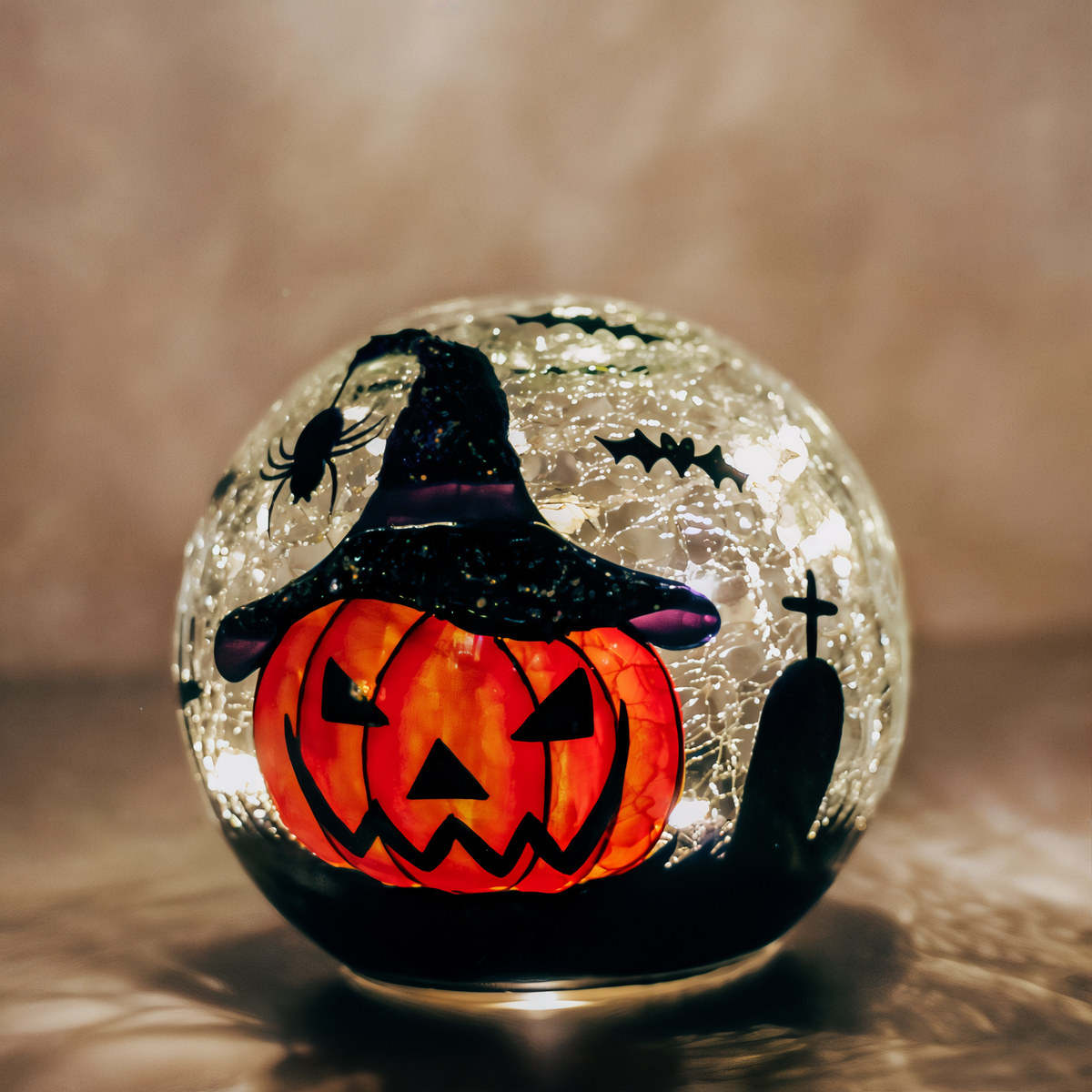 A Cheerful Giver Pumpkin Witch Crackle Glass Orb -- lifestyle