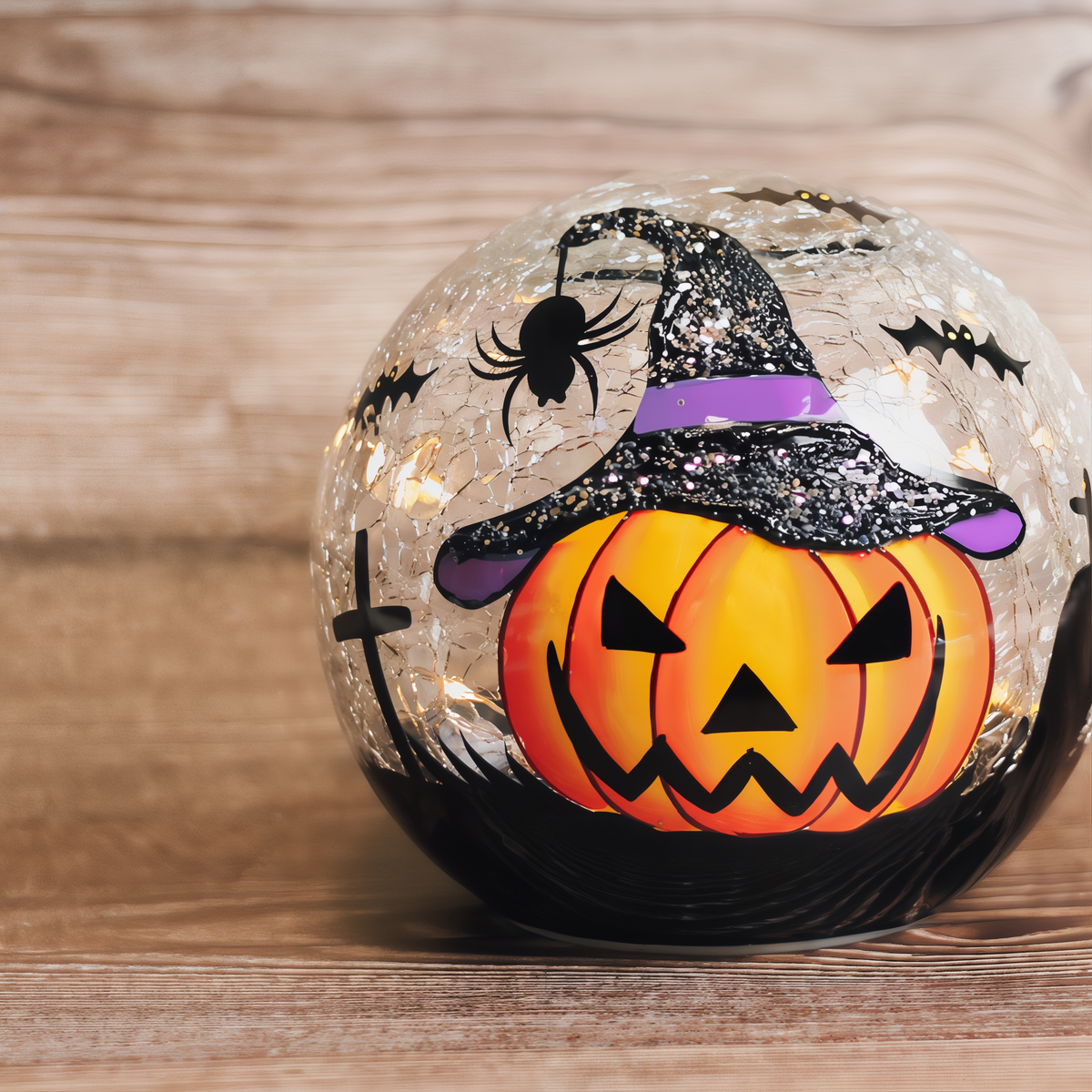 A Cheerful Giver Pumpkin Witch Crackle Glass Orb -- lifestyle