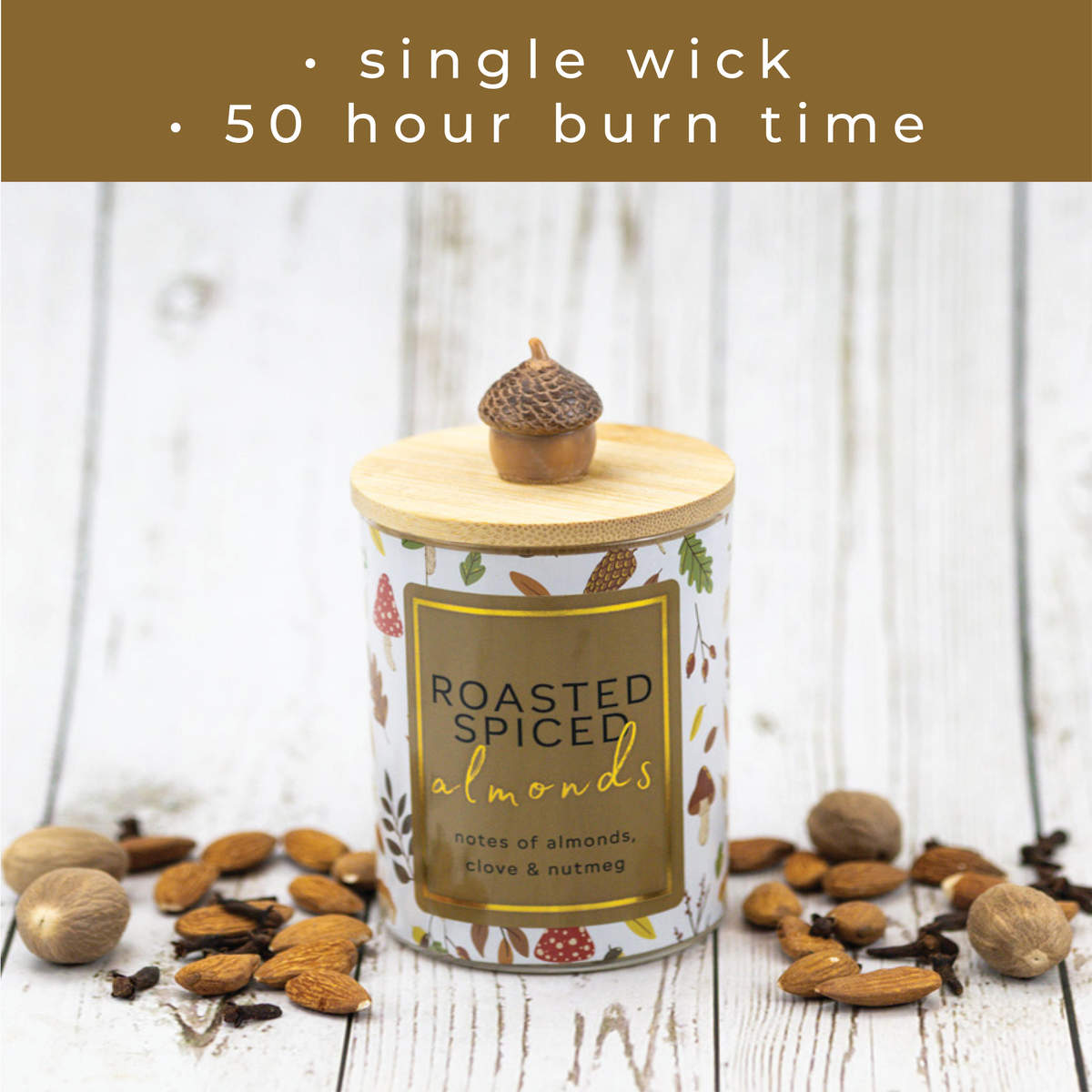 A Cheerful Giver Roasted Spiced Almonds Seasonal Candle -- burn time infographic