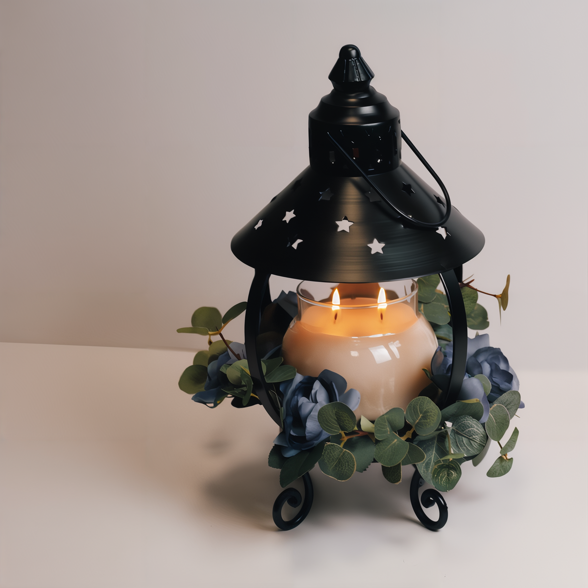 A Cheerful Giver Star Candle Lantern -- styled scene with candle