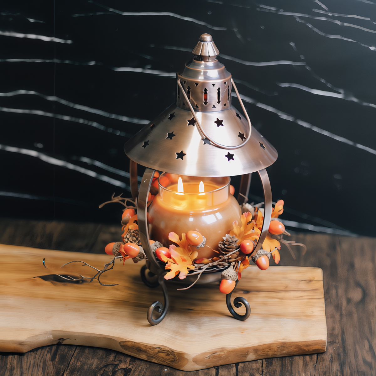 A Cheerful Giver Star Candle Lantern -- styled scene with candle