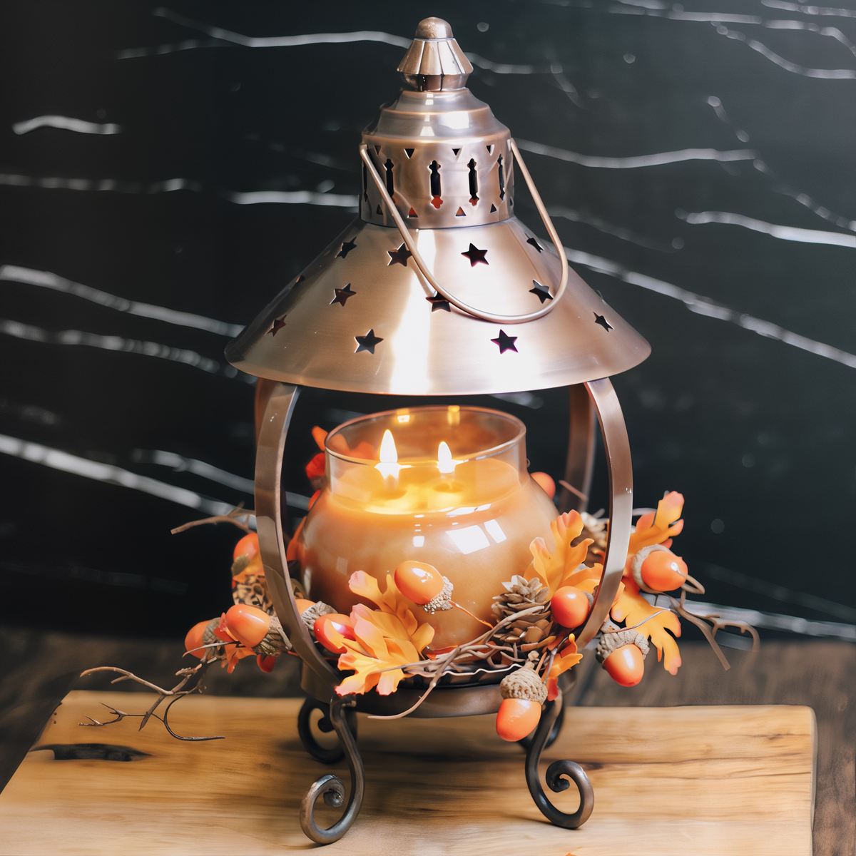 A Cheerful Giver Star Candle Lantern -- styled scene with candle