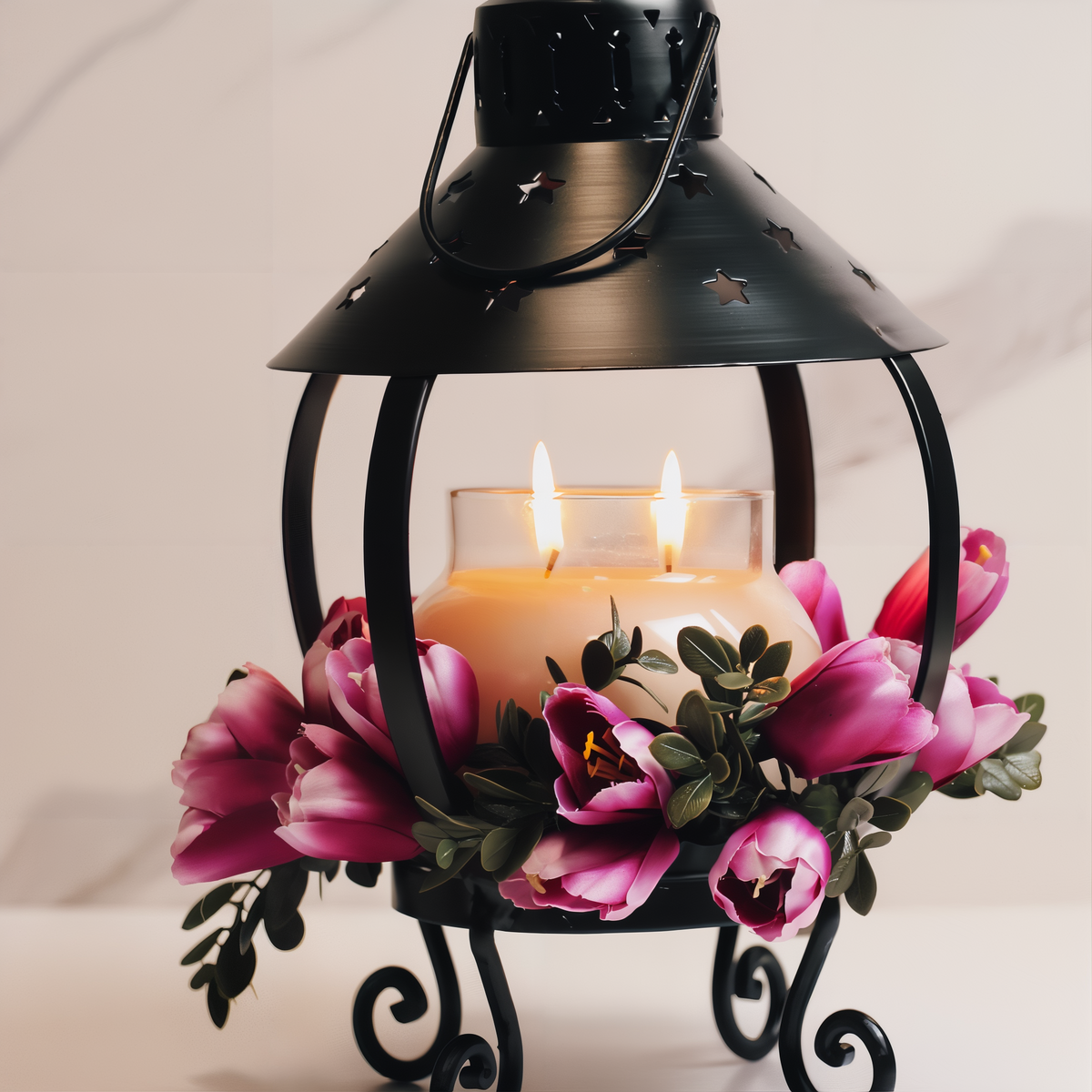 A Cheerful Giver Star Candle Lantern -- styled scene with candle