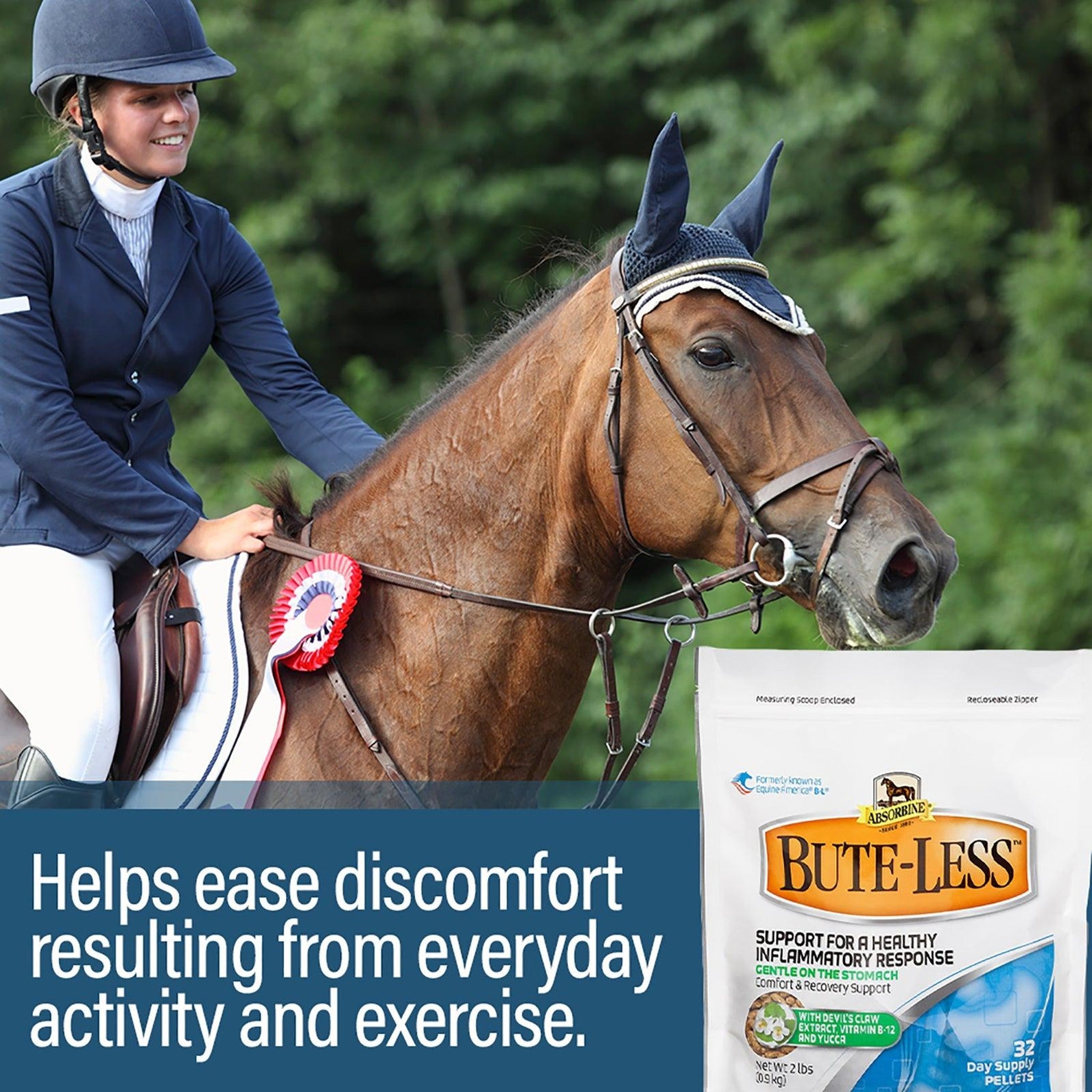 Absorbine Bute-Less comfort and recovery pellets, helps ease discomfort from everyday activity