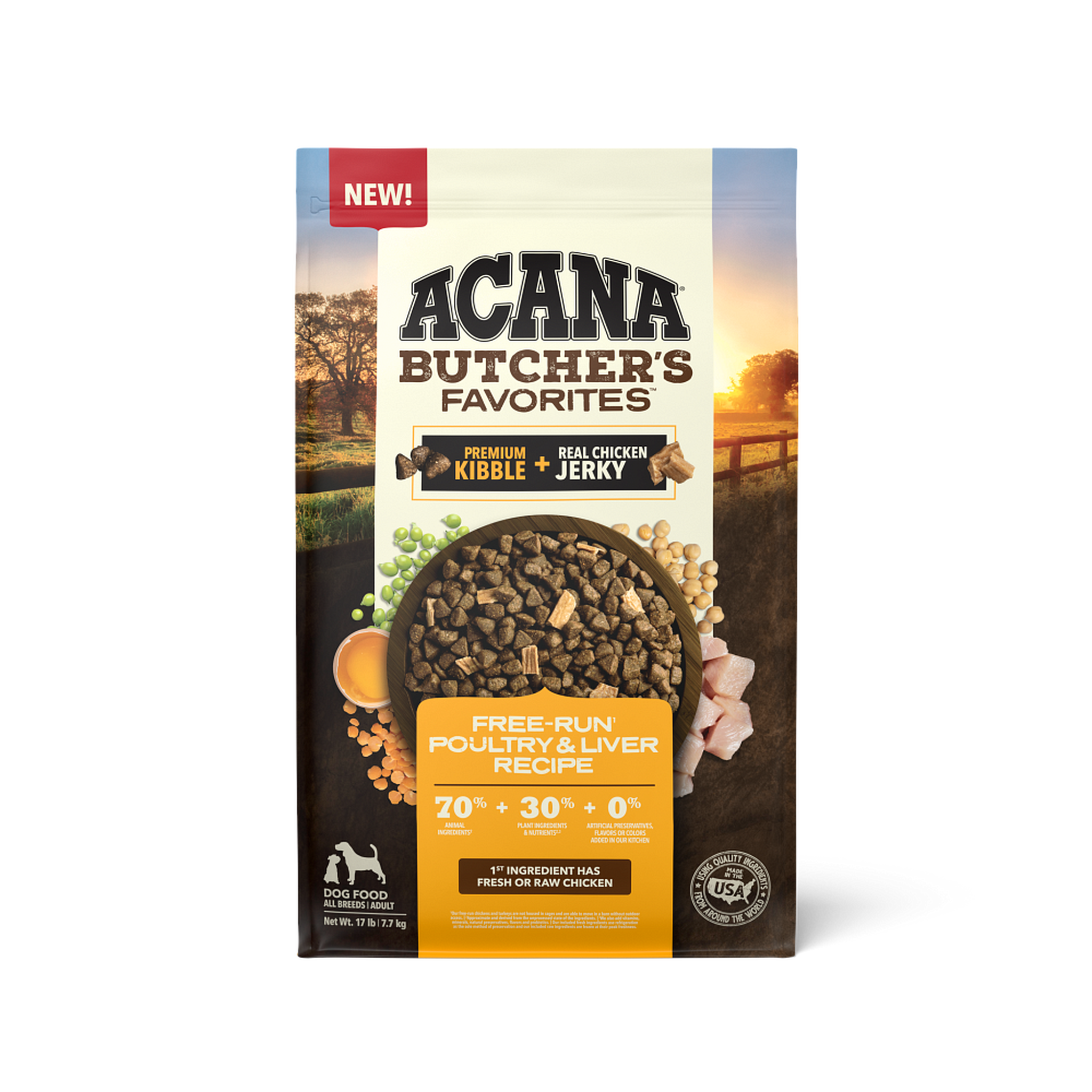Acana Butcher's Favorites Free-Run Poultry and Liver Recipe grain-free dry dog food 17 lb bag front