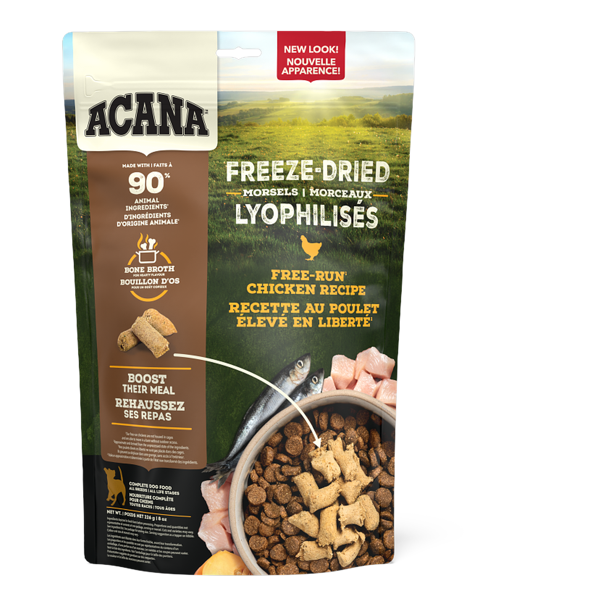 Acana Free-Run Chicken Recipe Freeze-Dried Dog Food Morsels 8 oz bag front