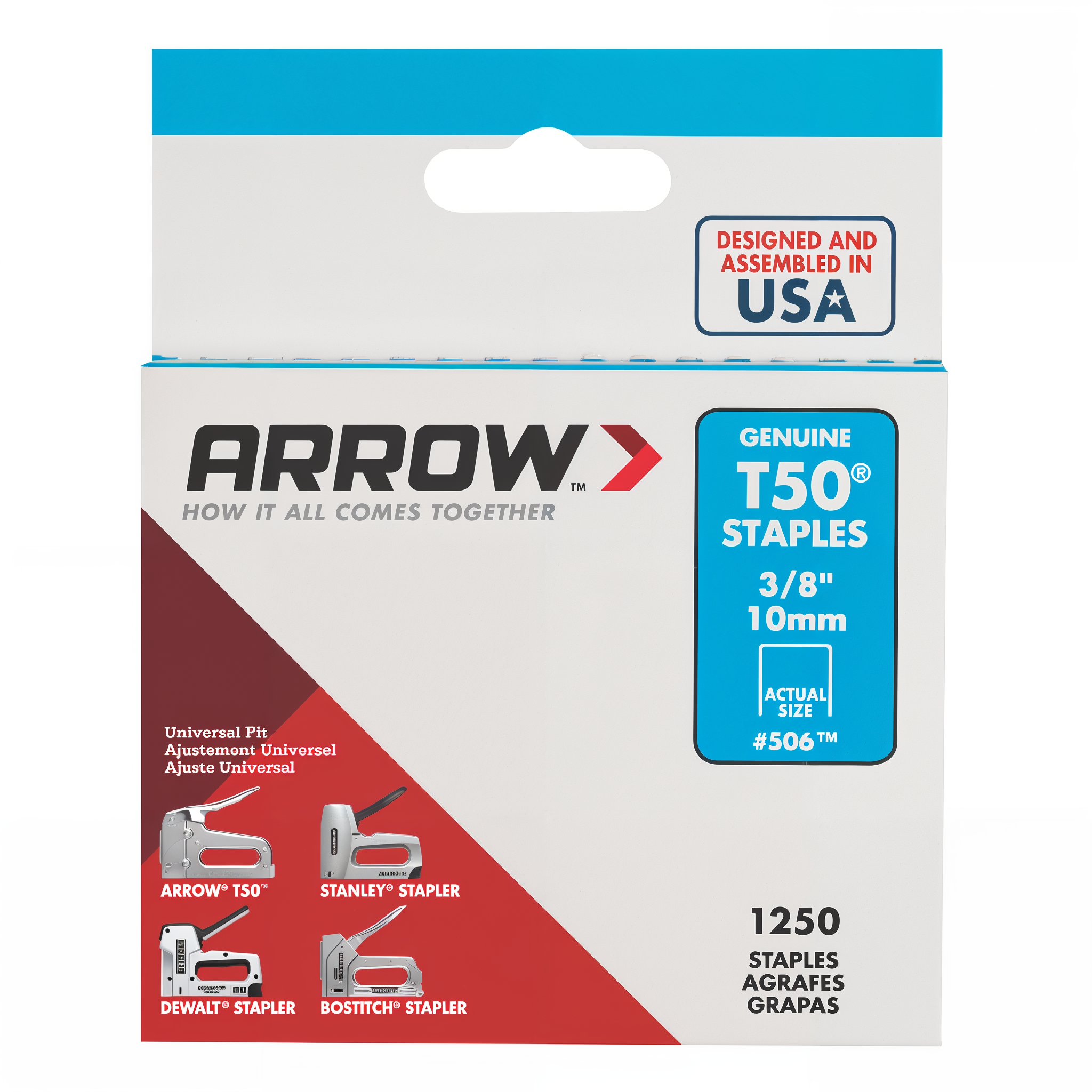 Arrow T50 Heavy Duty Staples 1250-count retail packaging