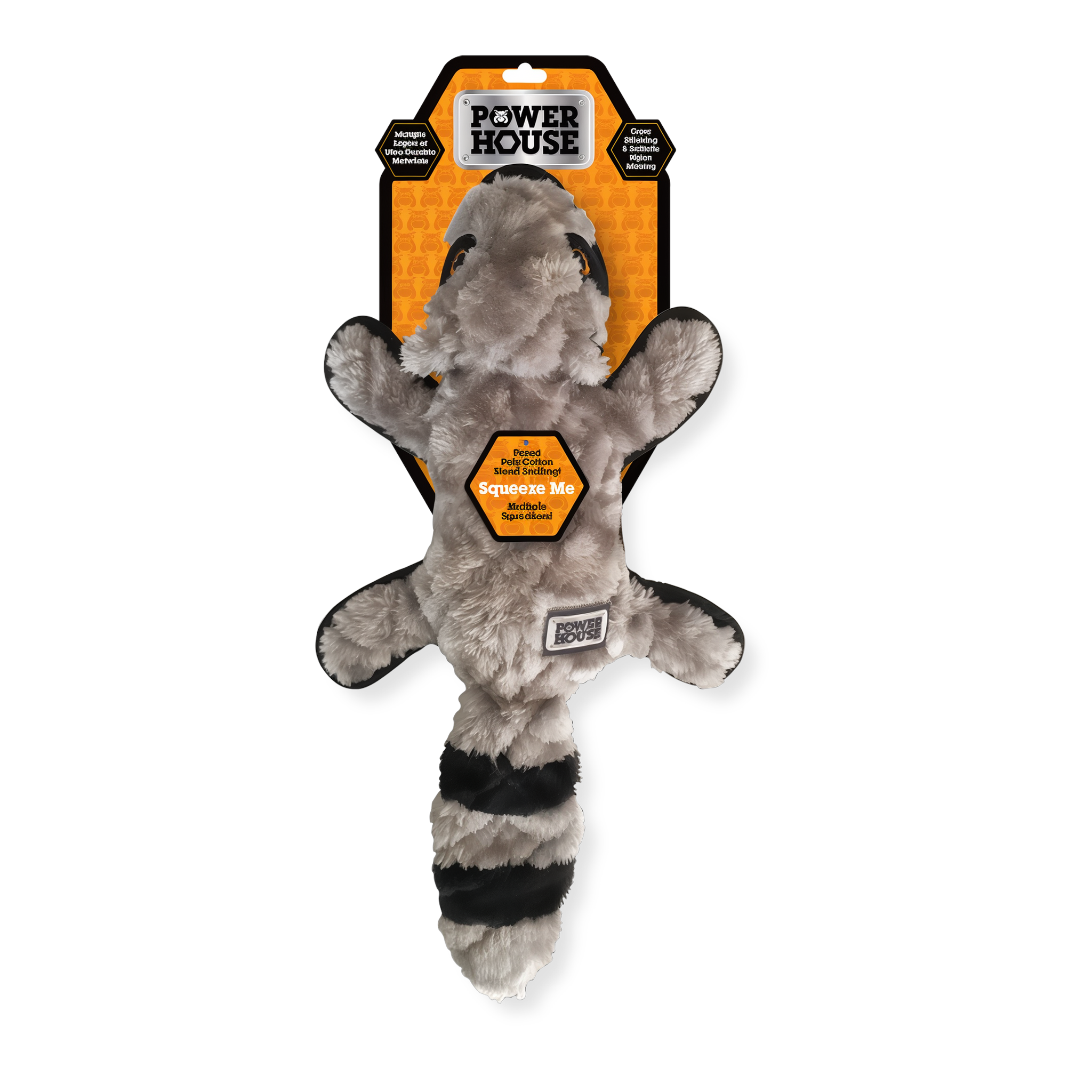 Power House large raccoon plush dog toy