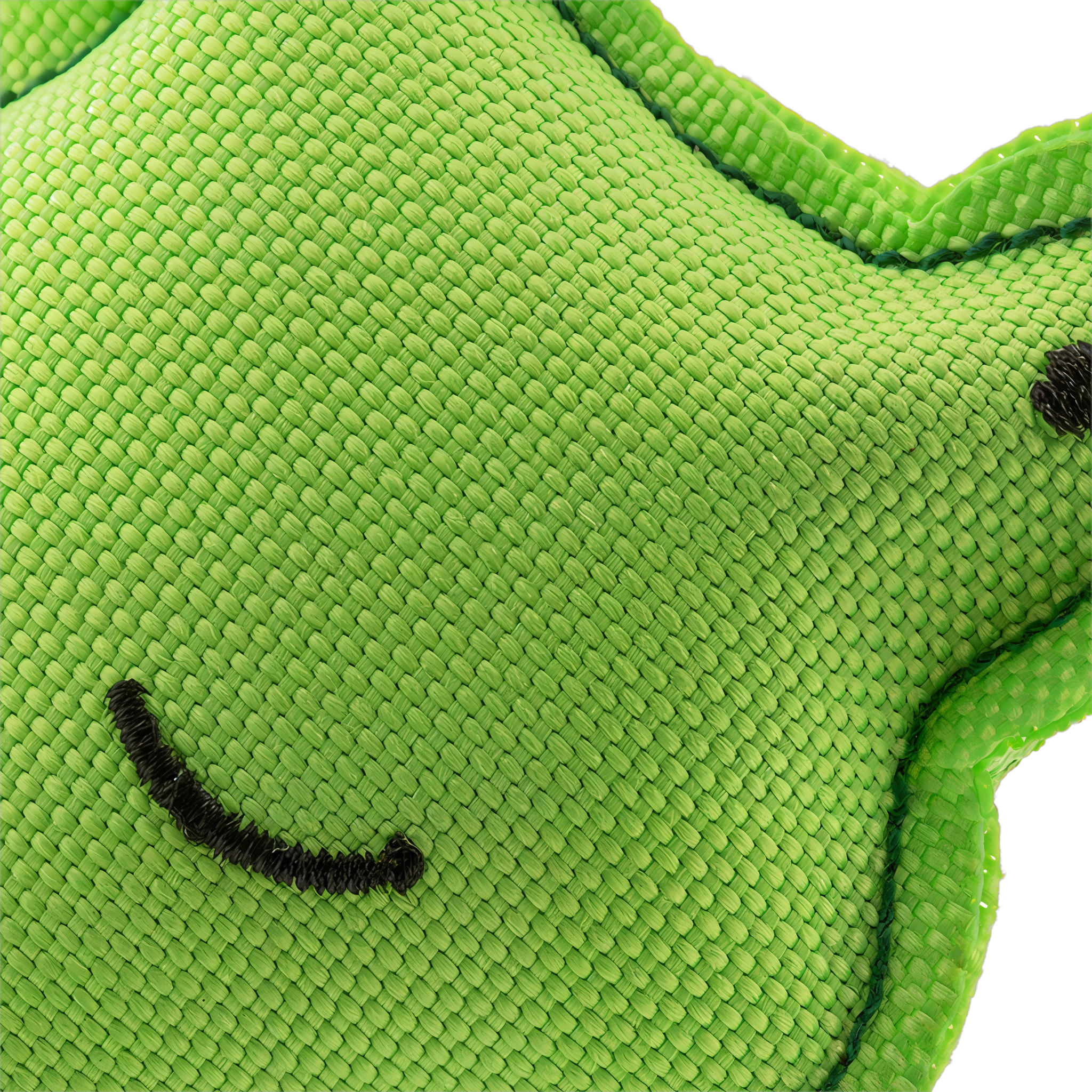 Close-up of double-stitched recycled plastic fabric on the Beco catnip frog cat toy