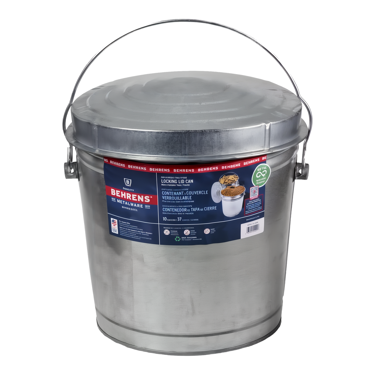 Behrens 10 Gallon Galvanized Steel Can with Locking Lid -- product image