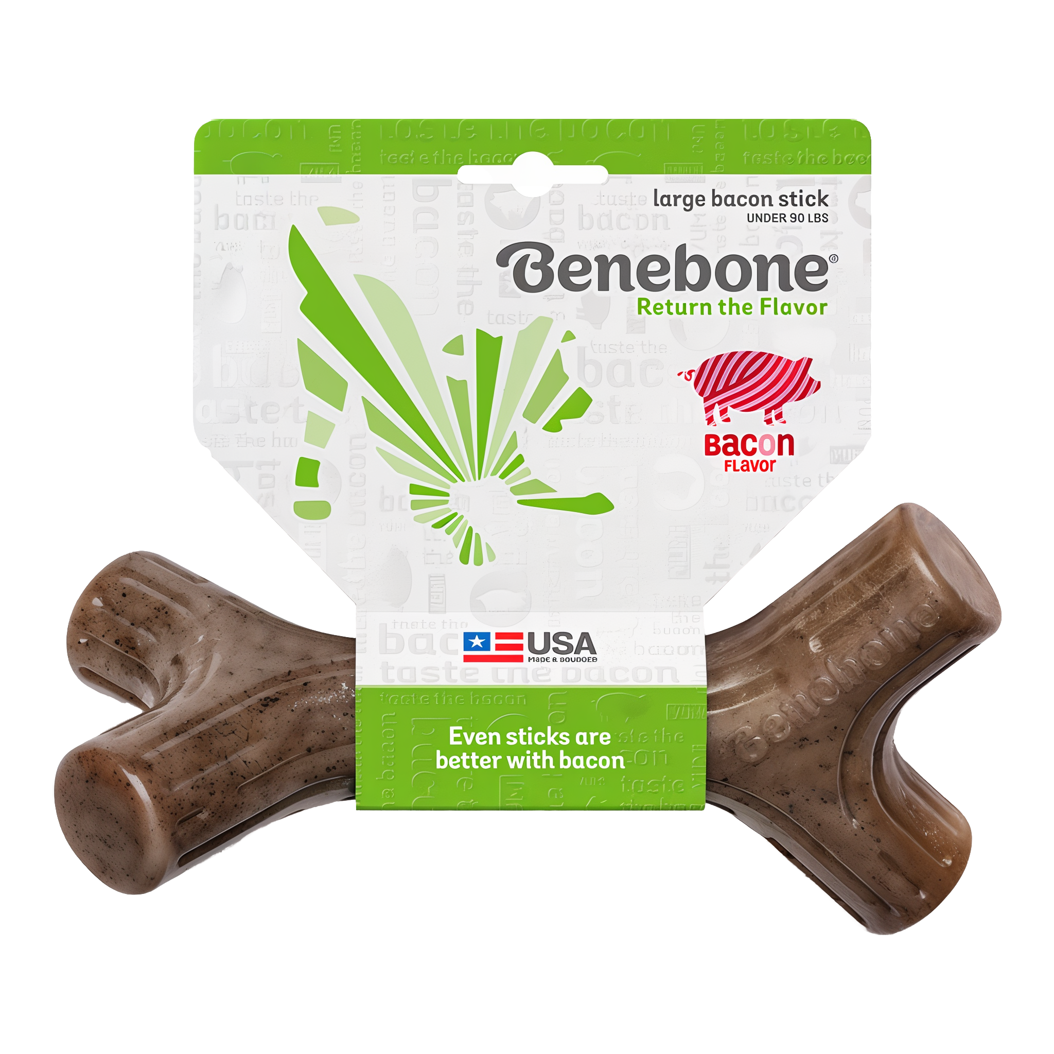 Benebone Bacon Stick Durable Dog Chew Toy, Large size for bigger dogs