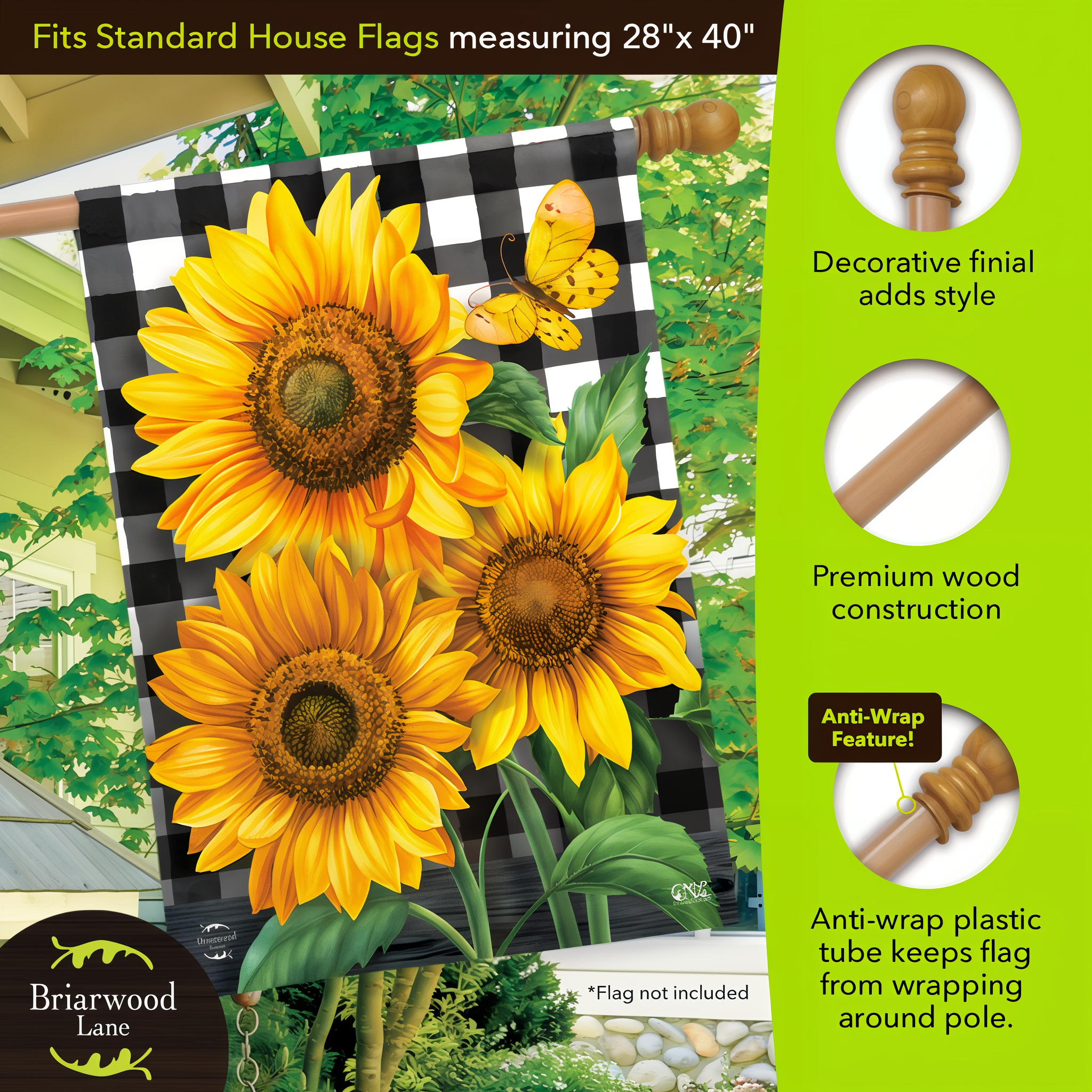 Briarwood Lane 57" Pine Wooden Flag Pole -- detail view