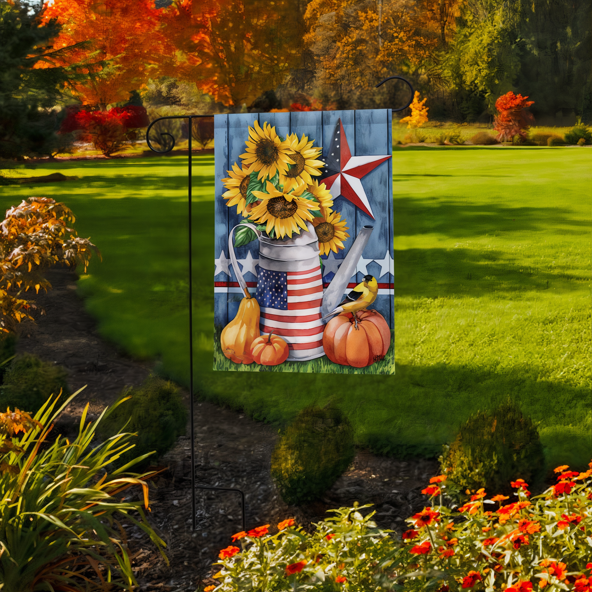 Briarwood Lane American Autumn Farmhouse Garden Flag -- detail view