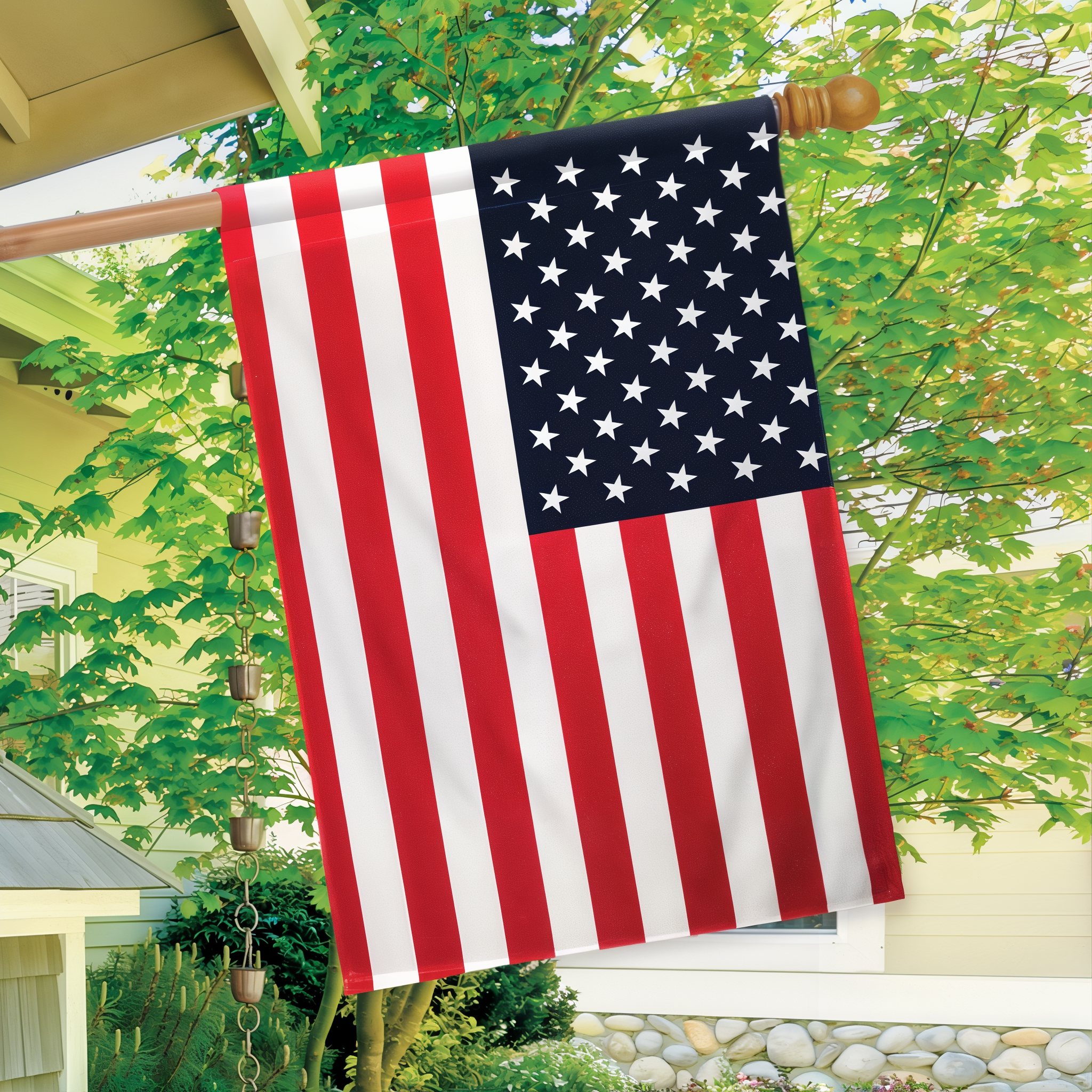 American Flag House Flag displayed outdoors