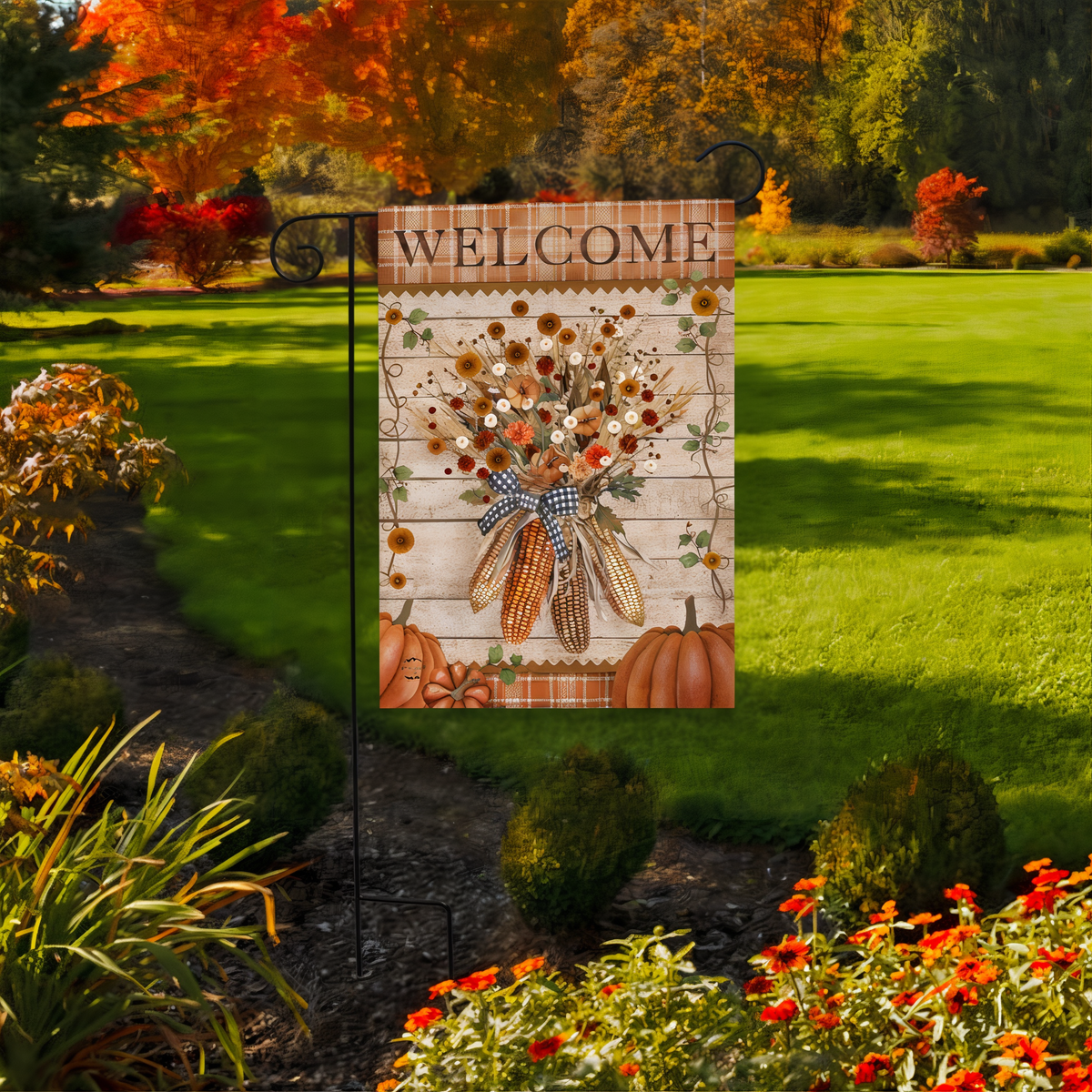 Briarwood Lane Autumn Corn Flag Garden Flag -- garden flag displayed outdoors