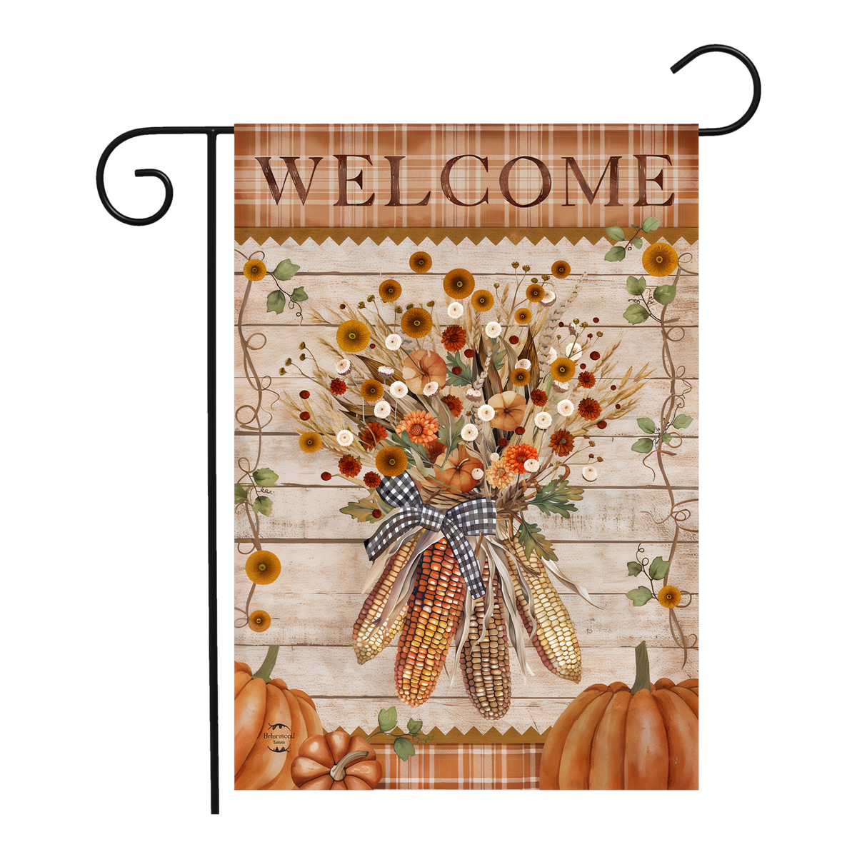 Briarwood Lane Autumn Corn Flag Garden Flag -- garden flag shown on a garden flag stand