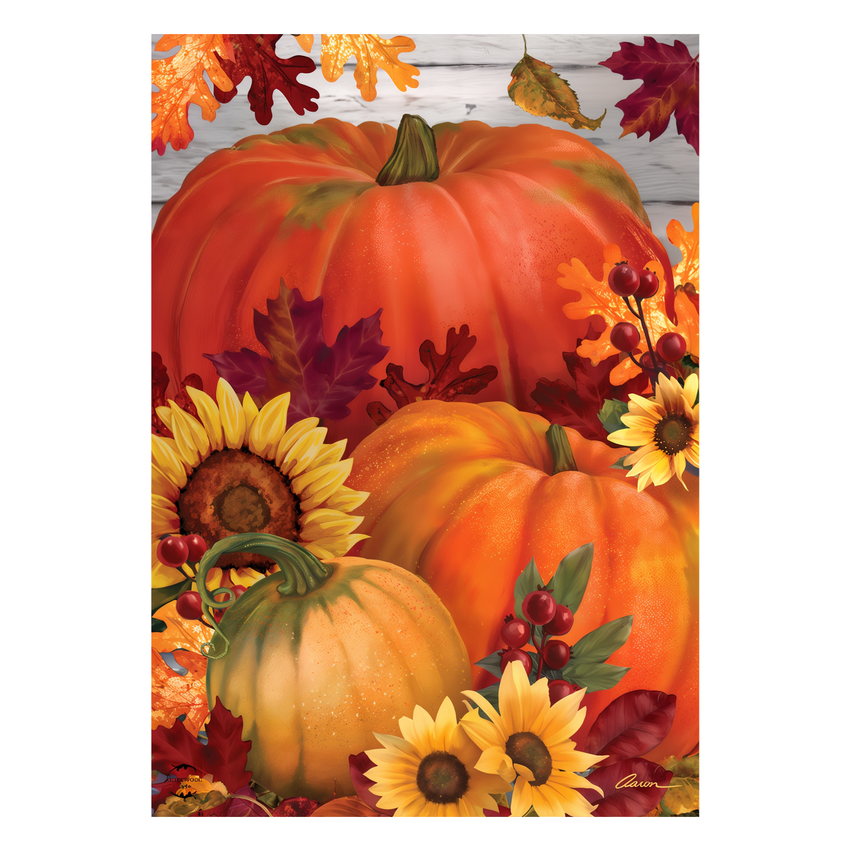 Briarwood Lane Autumn Pumpkin Trio House Flag -- artwork detail view