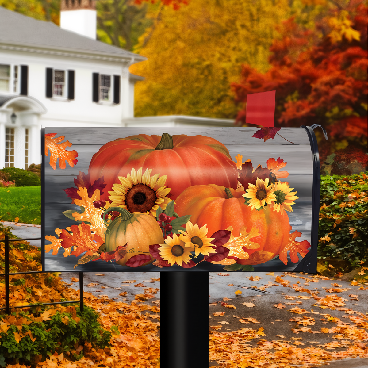 Briarwood Lane Autumn Pumpkin Trio Mailbox Cover -- mailbox cover displayed outdoors