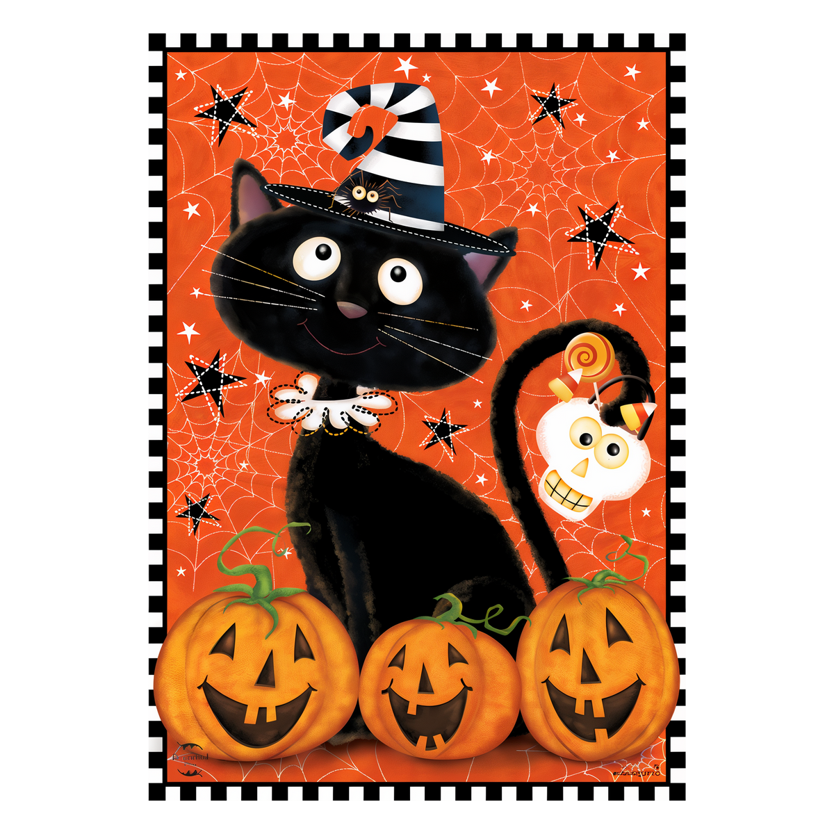 Briarwood Lane Black Kitty Halloween Flag Garden Flag -- artwork detail view