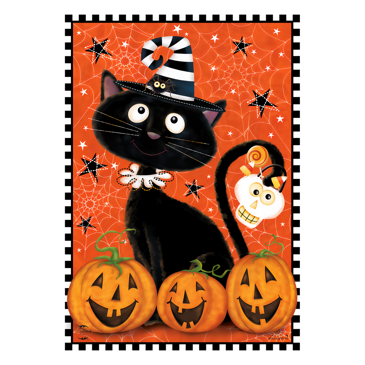 Briarwood Lane Black Kitty Halloween Flag House Flag -- artwork detail view