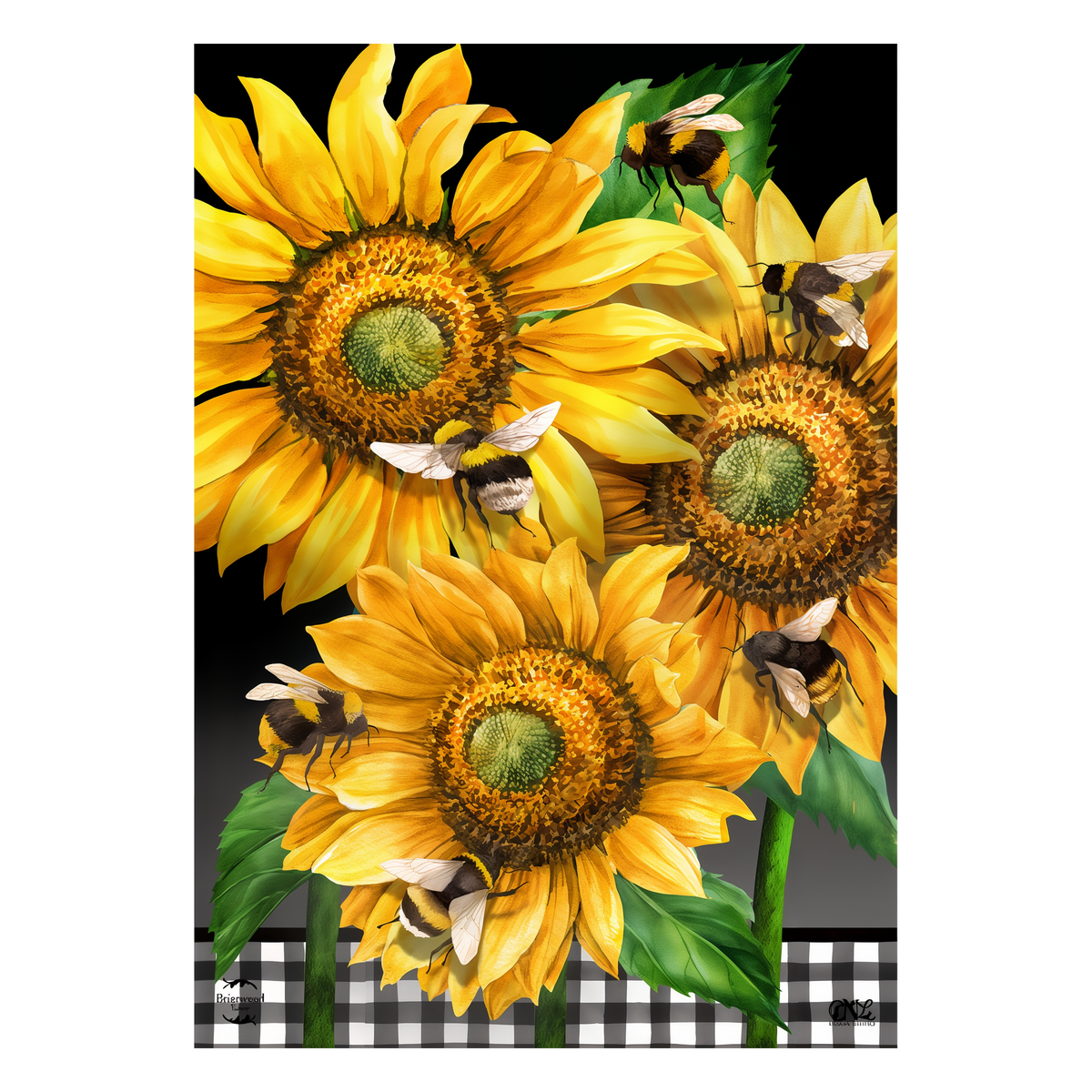Briarwood Lane Buzzing Sunflowers House Flag -- artwork detail view