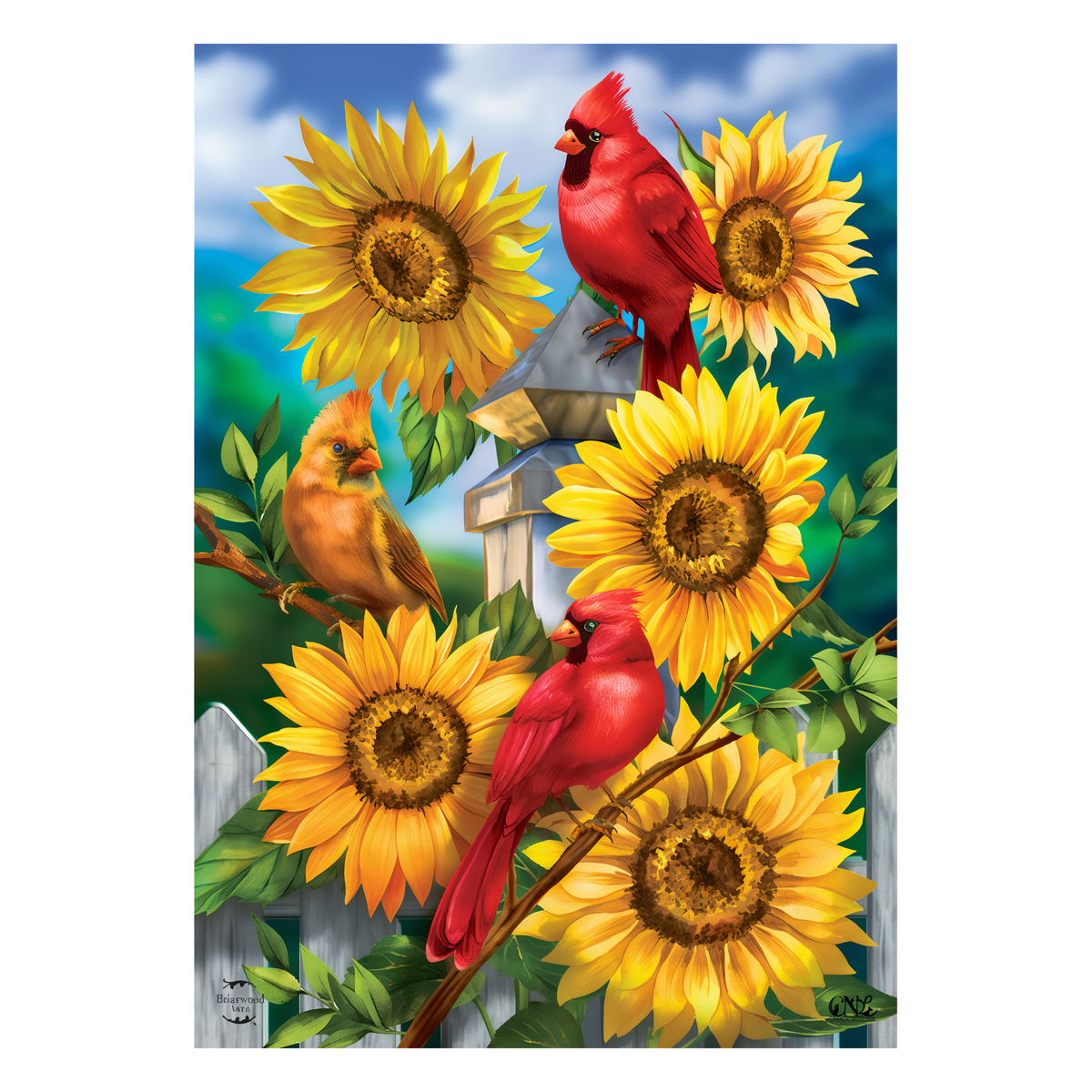 Briarwood Lane Cardinals And Sunflowers Summer Garden Flag -- artwork detail view