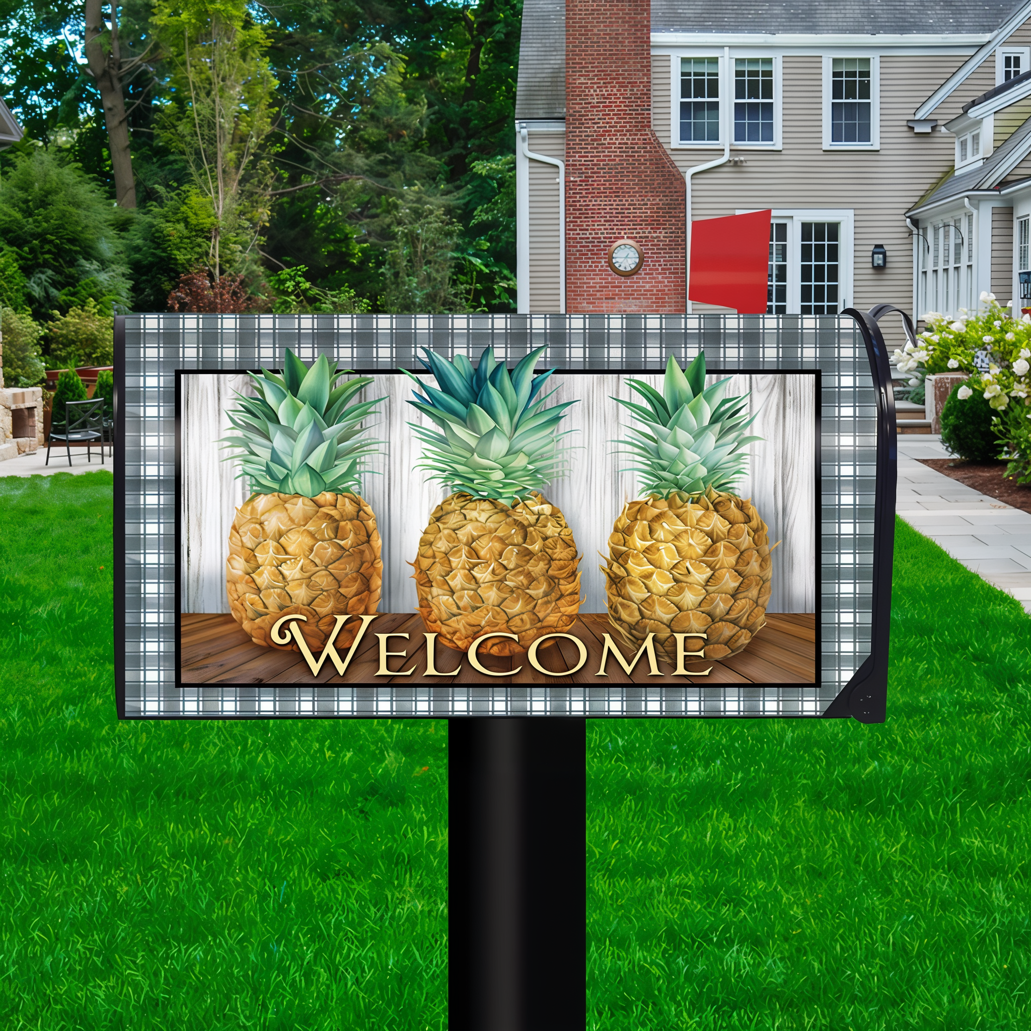 Briarwood Lane Checkered Pineapple Everyday Mailbox Cover -- detail view