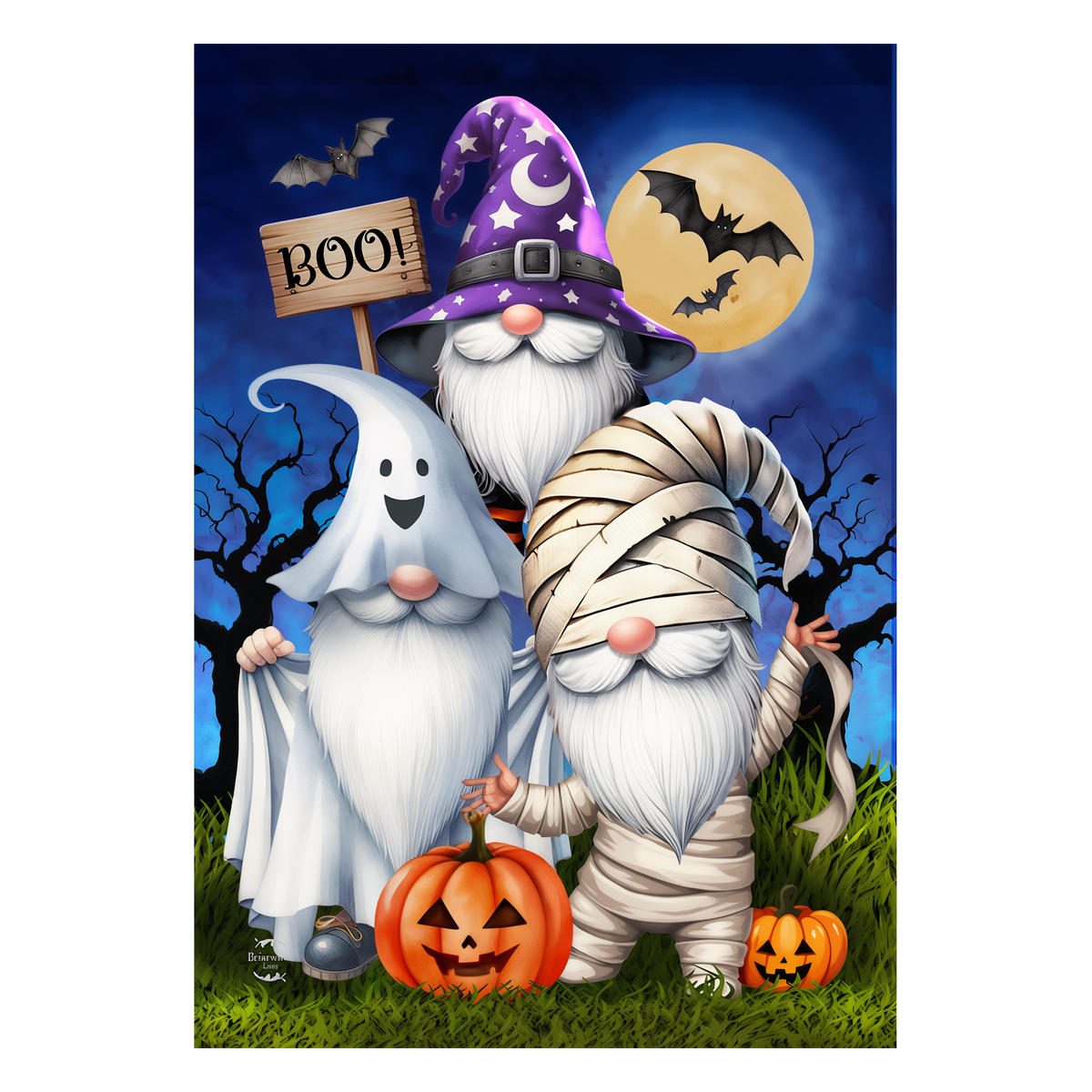 Briarwood Lane Costumed Gnomes Garden Flag -- artwork detail view