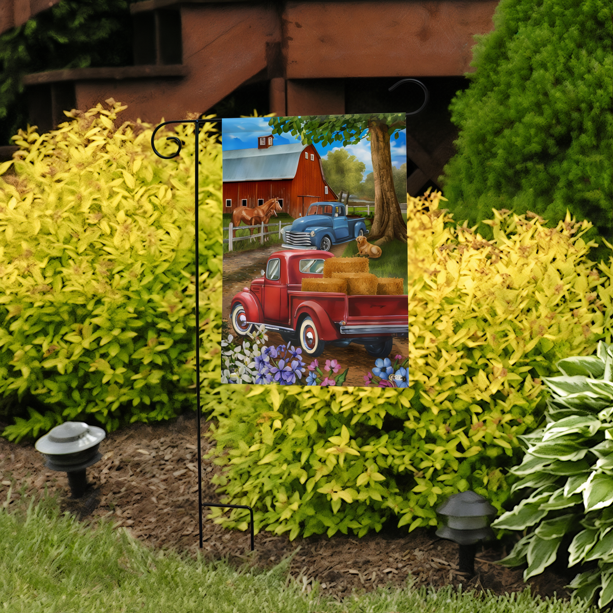 Briarwood Lane Country Lane Spring Garden Flag -- garden flag displayed outdoors