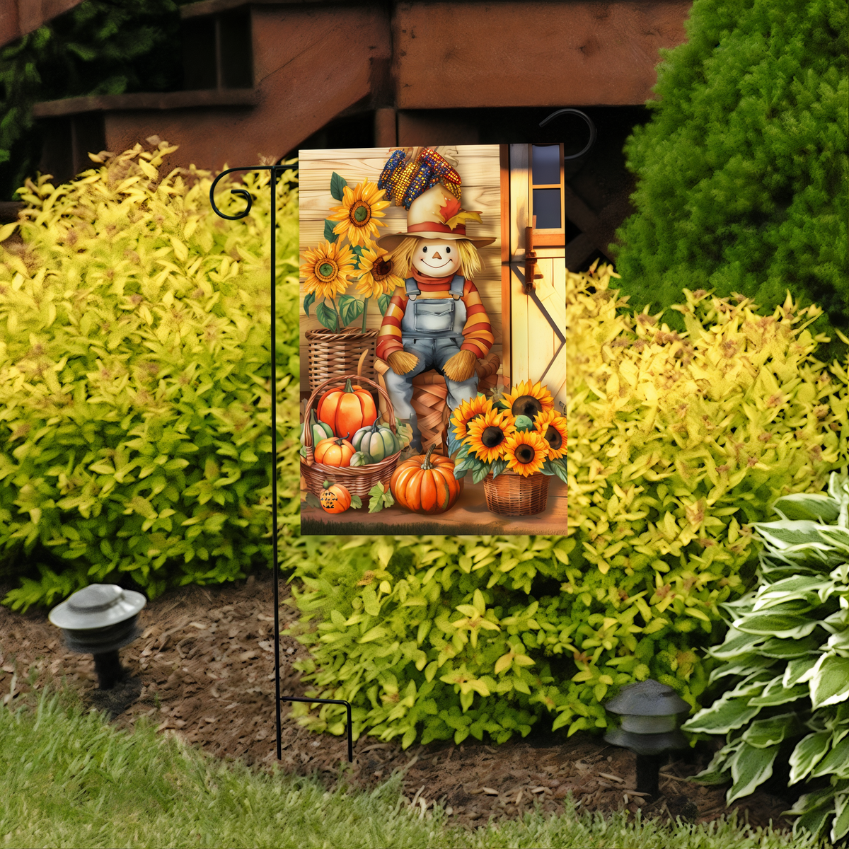 Briarwood Lane Country Scarecrow Garden Flag -- garden flag displayed outdoors