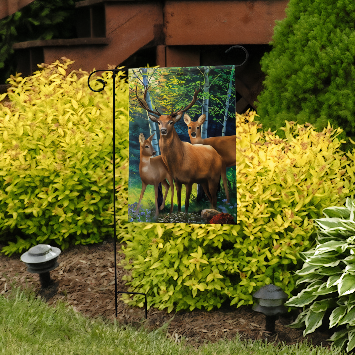 Briarwood Lane Deer Family Flag Garden Flag -- garden flag displayed outdoors