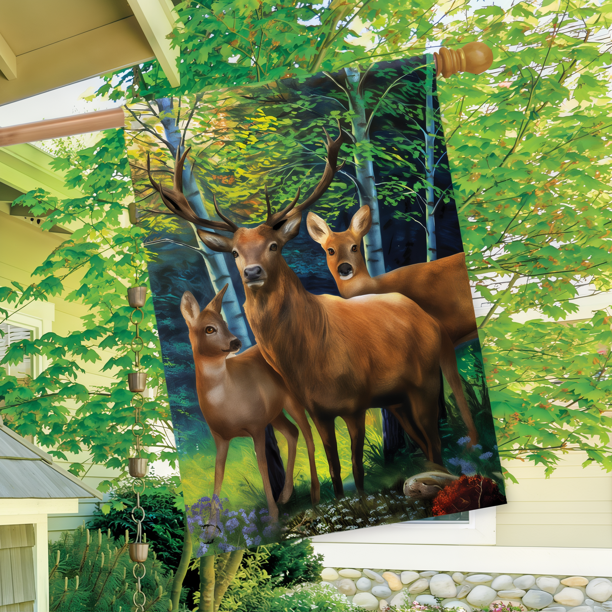 Briarwood Lane Deer Family House Flag -- detail view