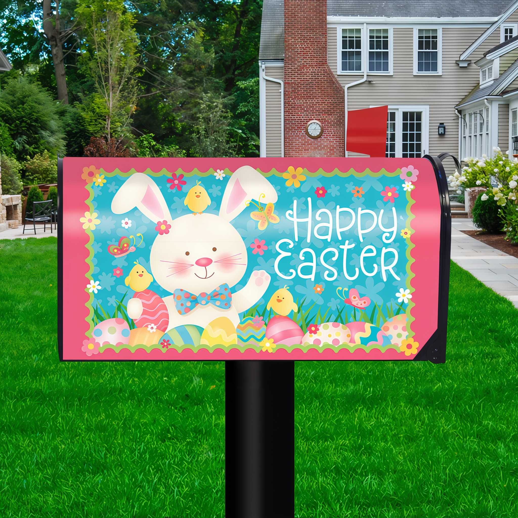 Briarwood Lane Easter Bunny and Chicks Oversized Mailbox Cover -- detail view