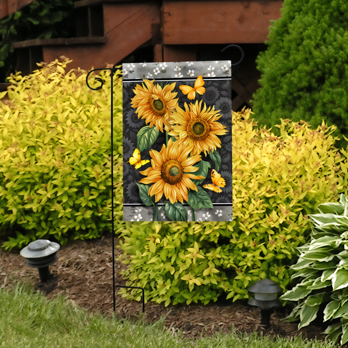 Briarwood Lane Elegant Sunflowers Garden Flag -- garden flag displayed outdoors