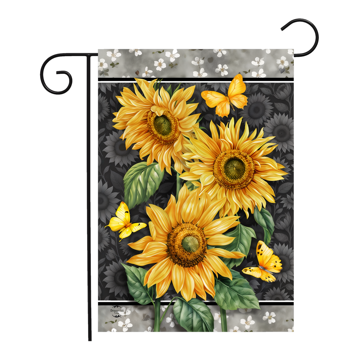 Briarwood Lane Elegant Sunflowers Garden Flag -- garden flag shown on a garden flag stand