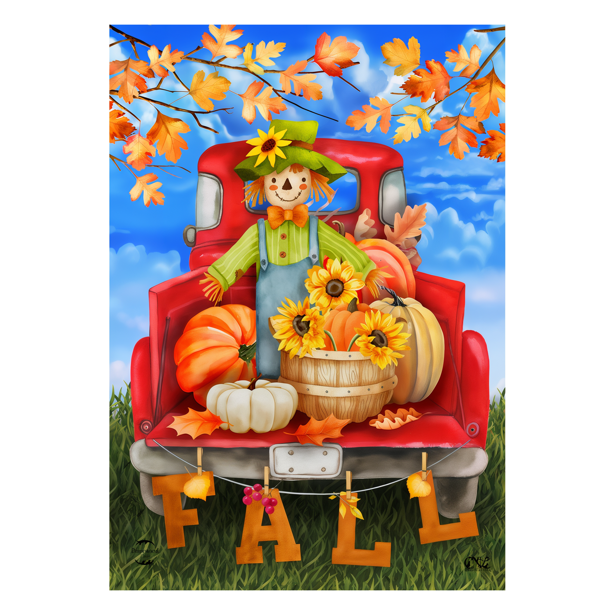 Briarwood Lane Fall Bounty Pickup Garden Flag -- artwork detail view