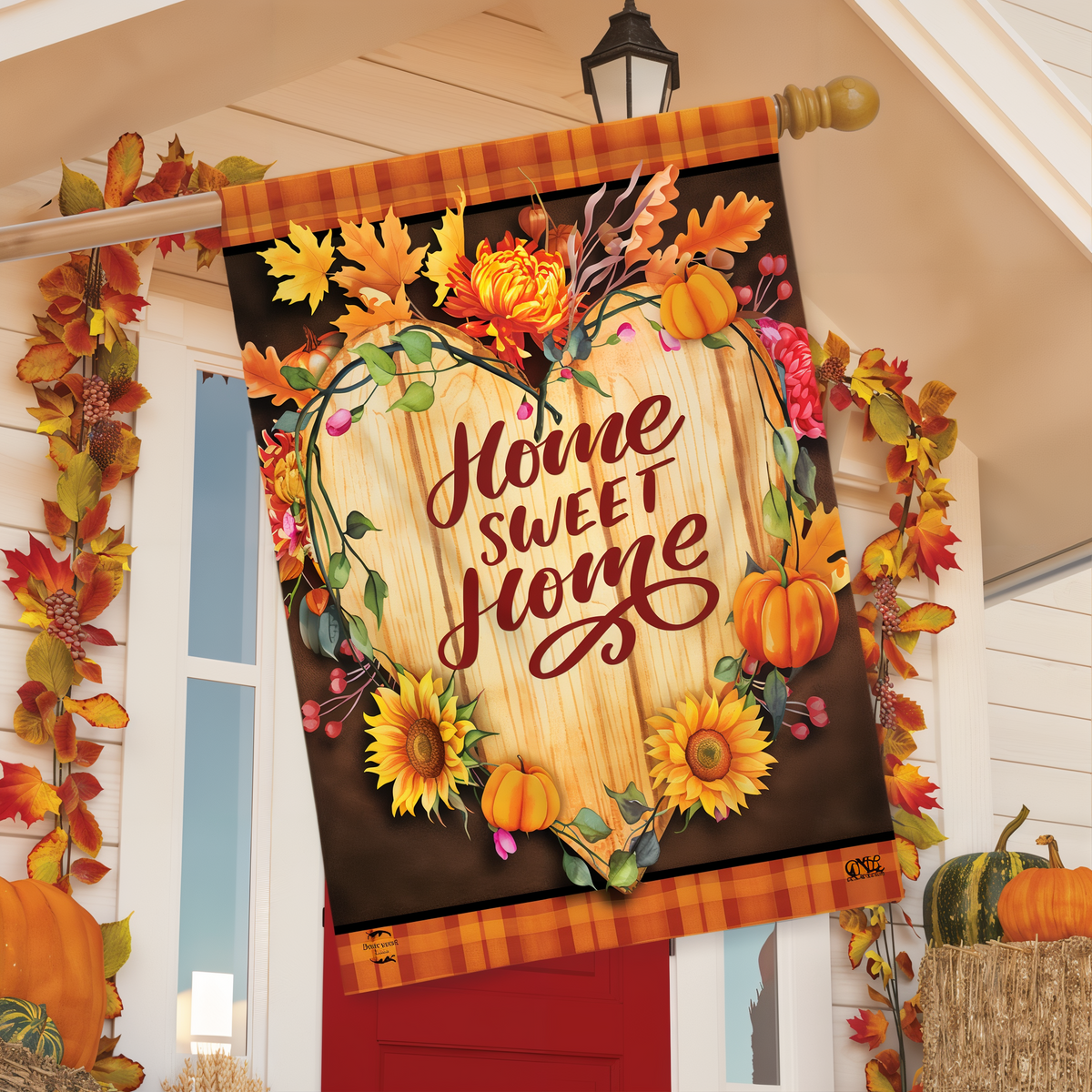 Briarwood Lane Fall Home Sweet Home House Flag -- house flag displayed outdoors