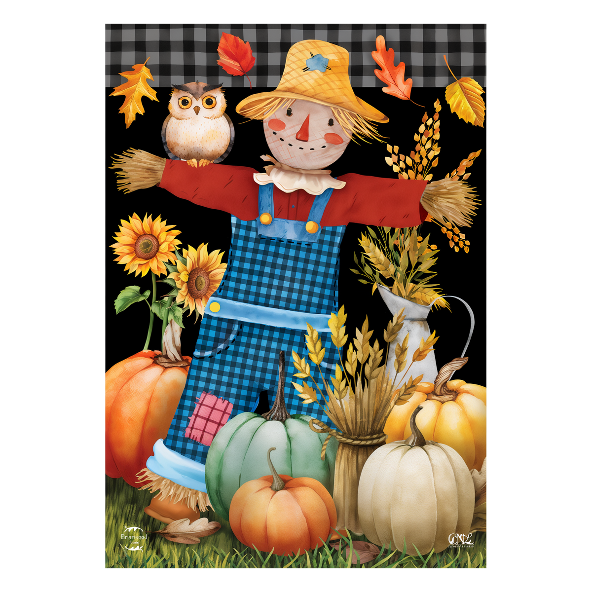 Briarwood Lane Friendly Scarecrow Autumn Garden Flag -- artwork detail view