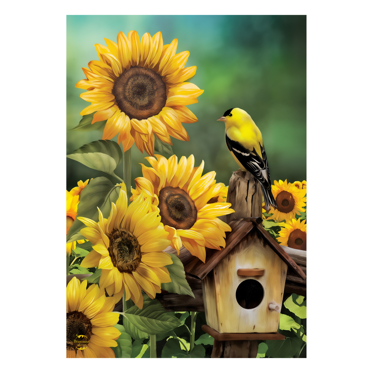 Briarwood Lane Goldfinch and Sunflowers Summer Garden Flag -- artwork detail view