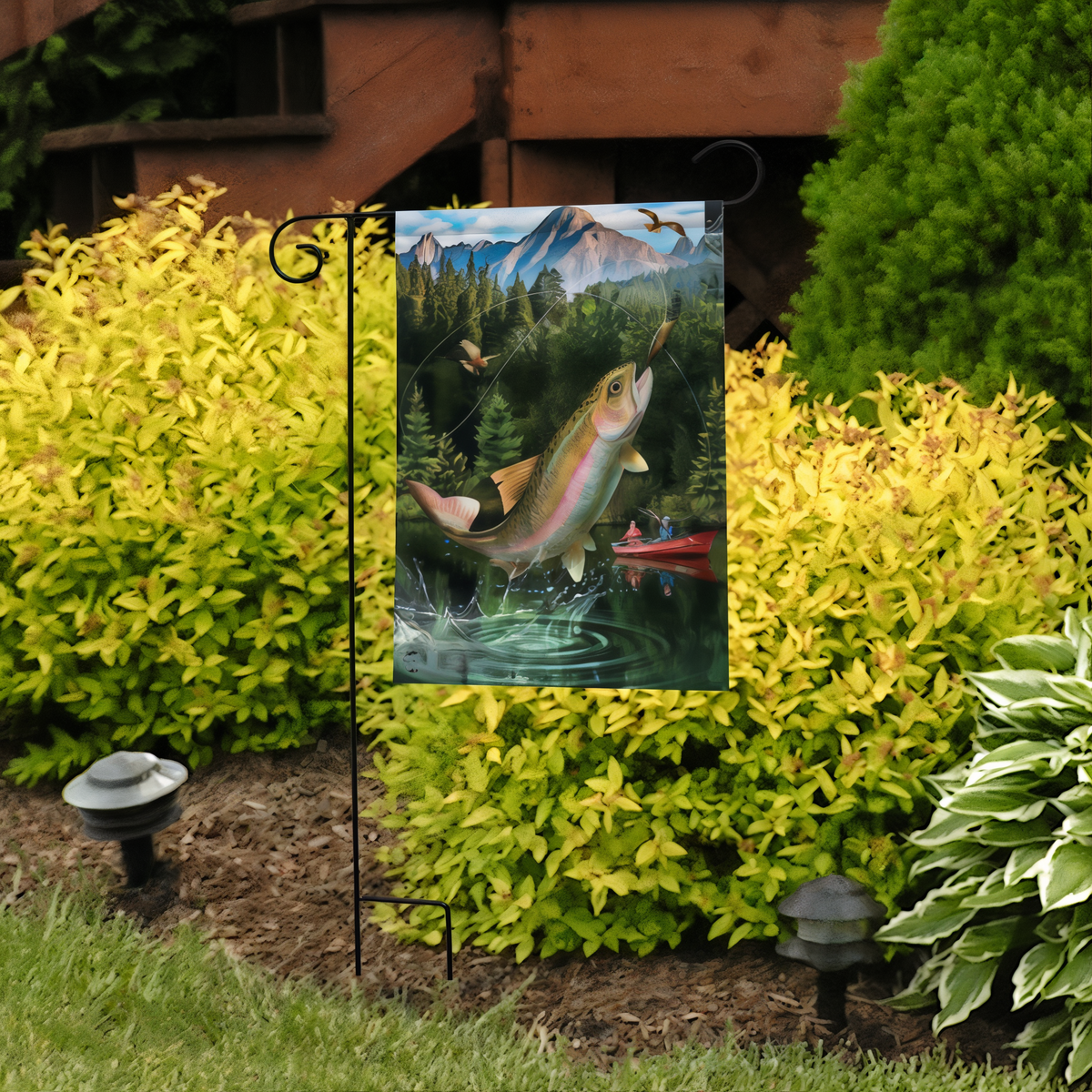Briarwood Lane Gone Fishing Garden Flag -- garden flag displayed outdoors
