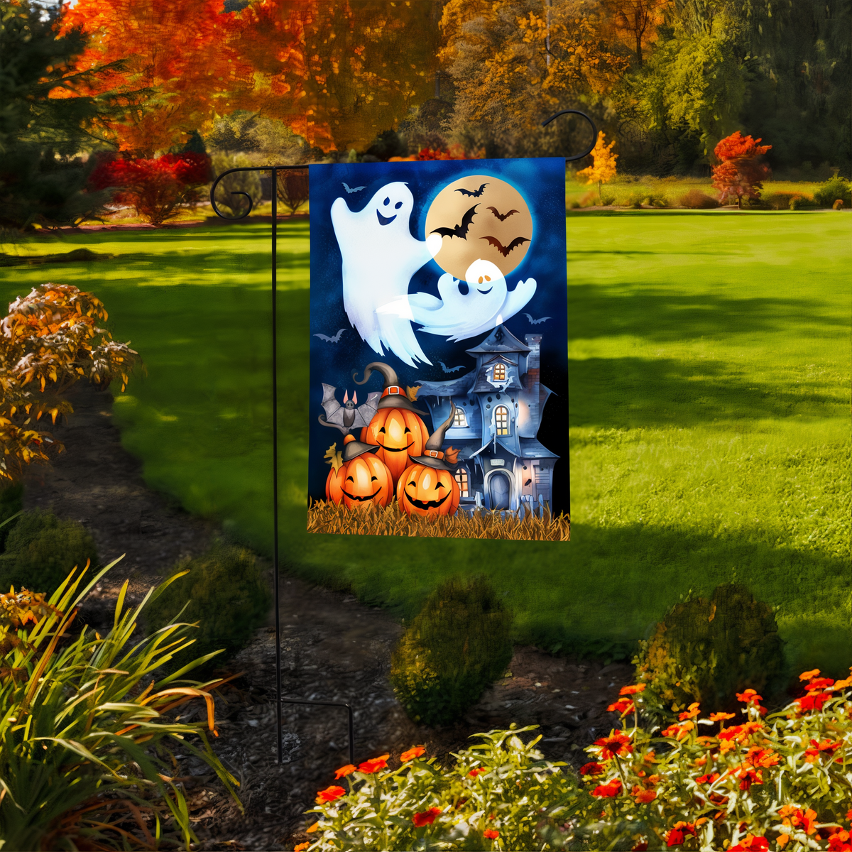 Briarwood Lane Halloween Haunting Garden Flag -- garden flag displayed outdoors