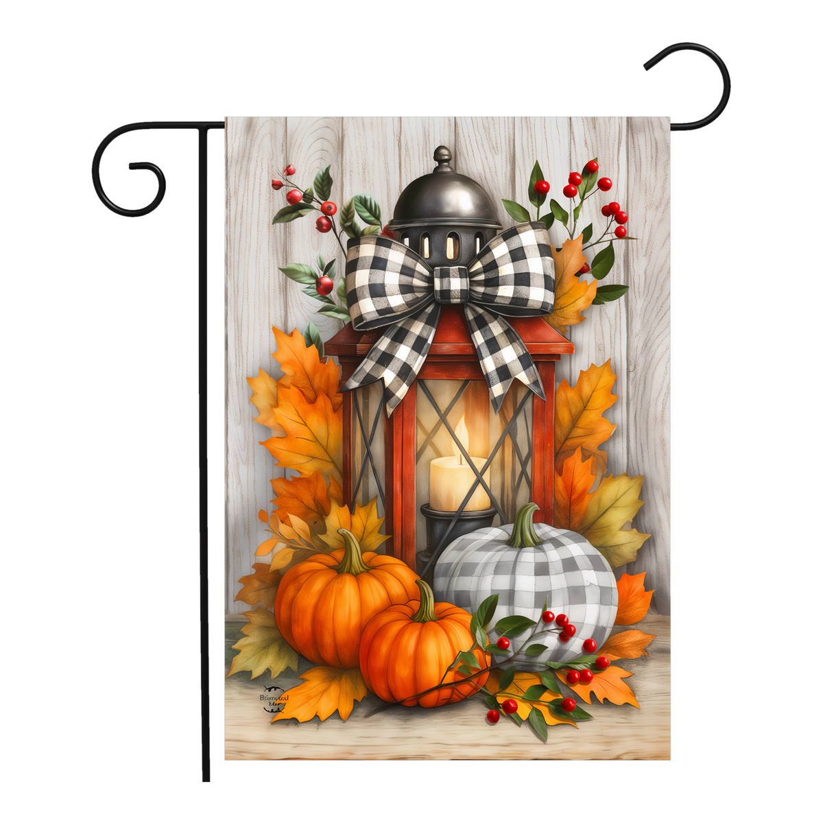 Briarwood Lane Harvest Lantern Glow Garden Flag -- garden flag shown on a garden flag stand