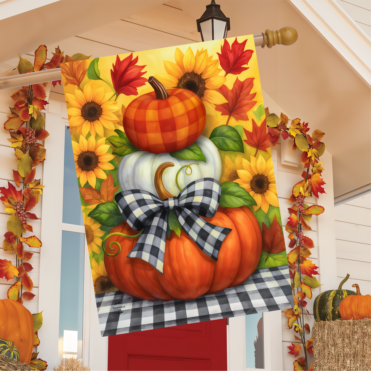 Briarwood Lane Harvest Pumpkin Stack Flag House Flag -- house flag displayed outdoors
