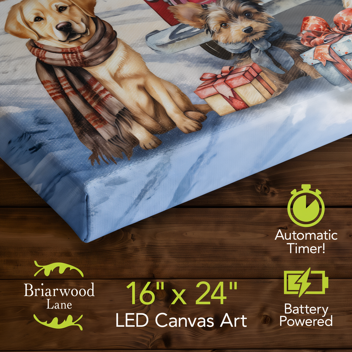 Briarwood Lane Holiday Cheer Dogs Large LED Canvas Art -- detail view