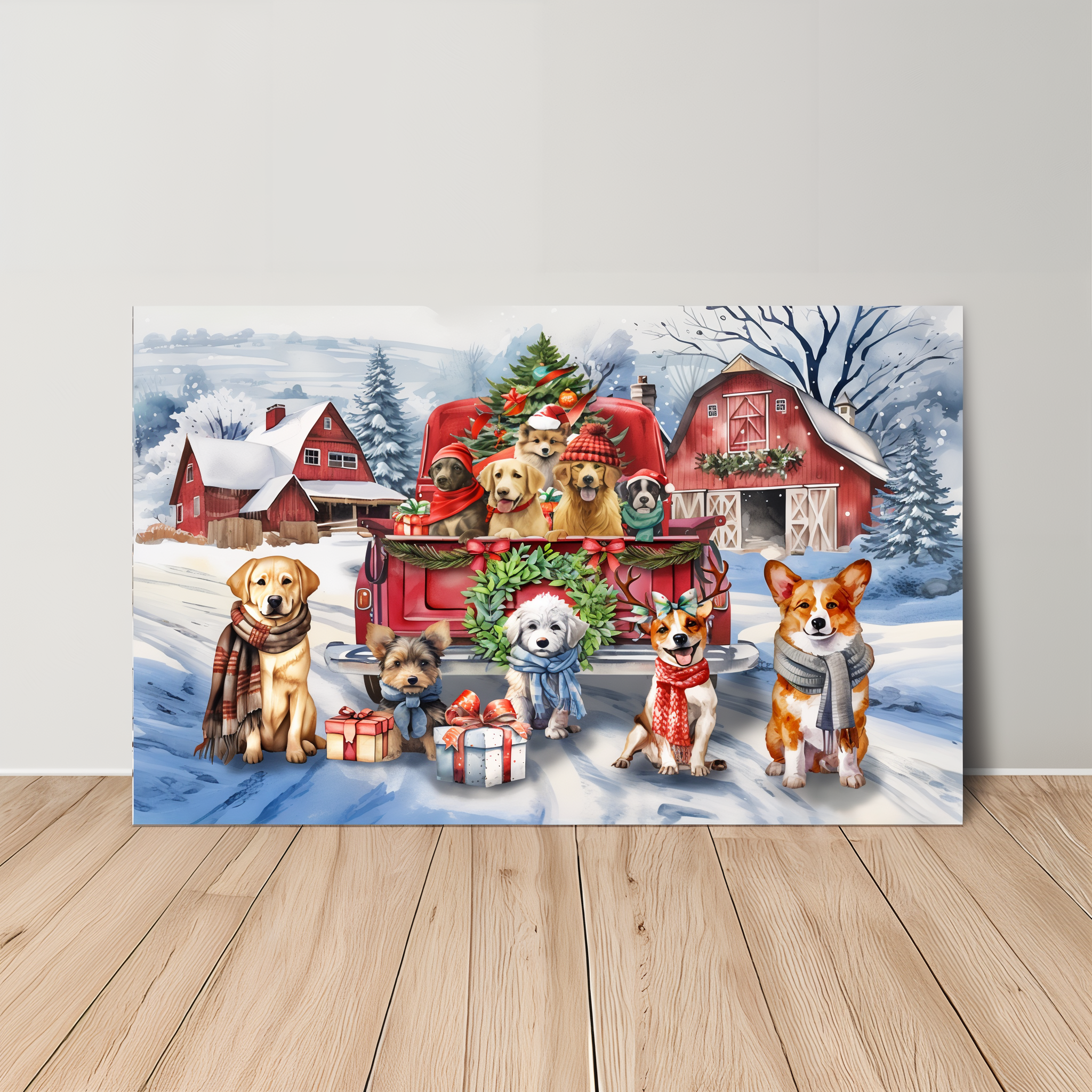 Briarwood Lane Holiday Cheer Dogs Large LED Canvas Art -- detail view